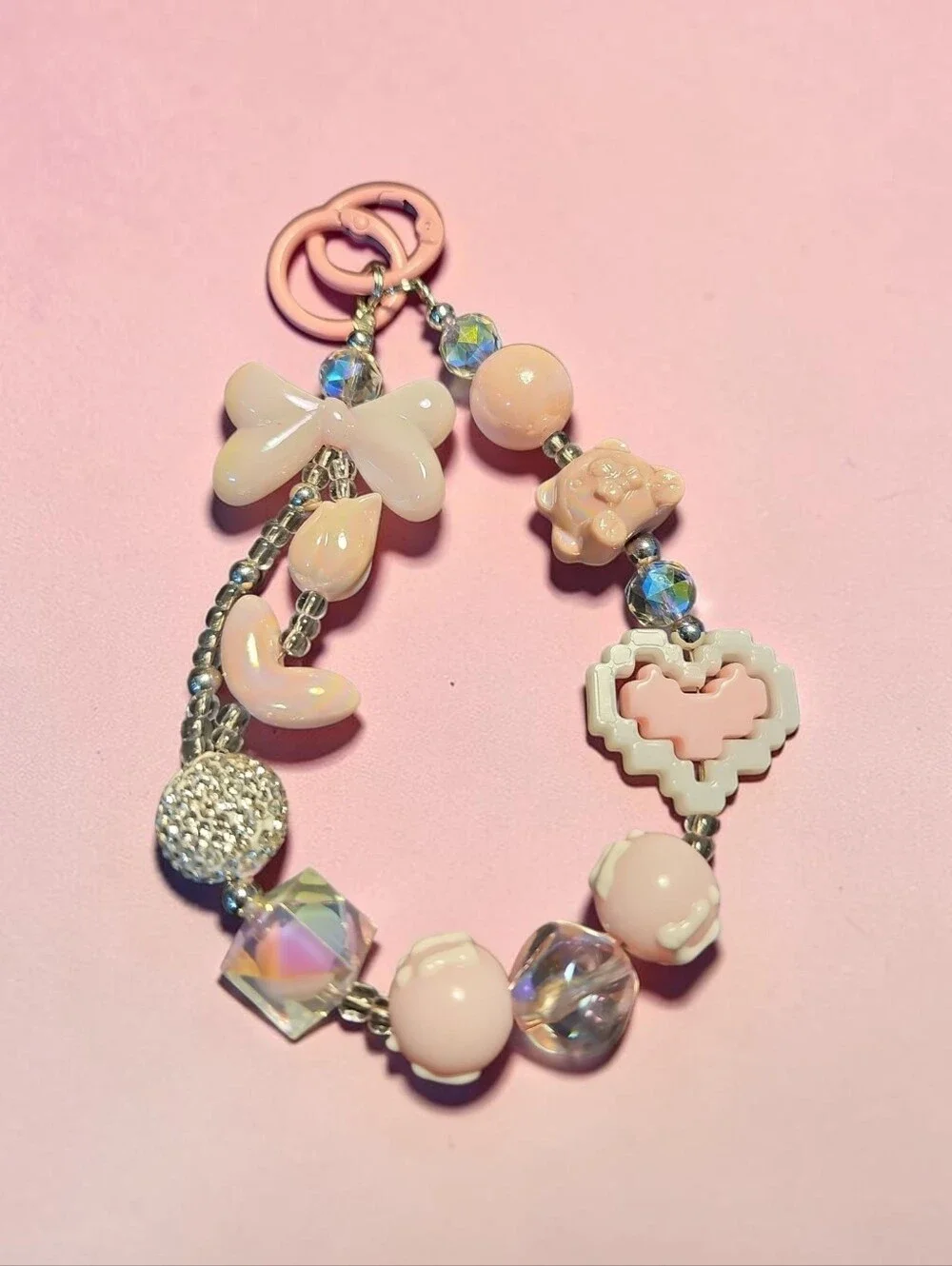 Sasdified Bputique Nwt Pink Cute Charm Phone Lanyars with Heart and Bow